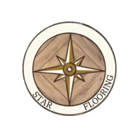 Star Flooring LLC logo featuring a compass design with wood texture, symbolizing expertise in flooring installation services.